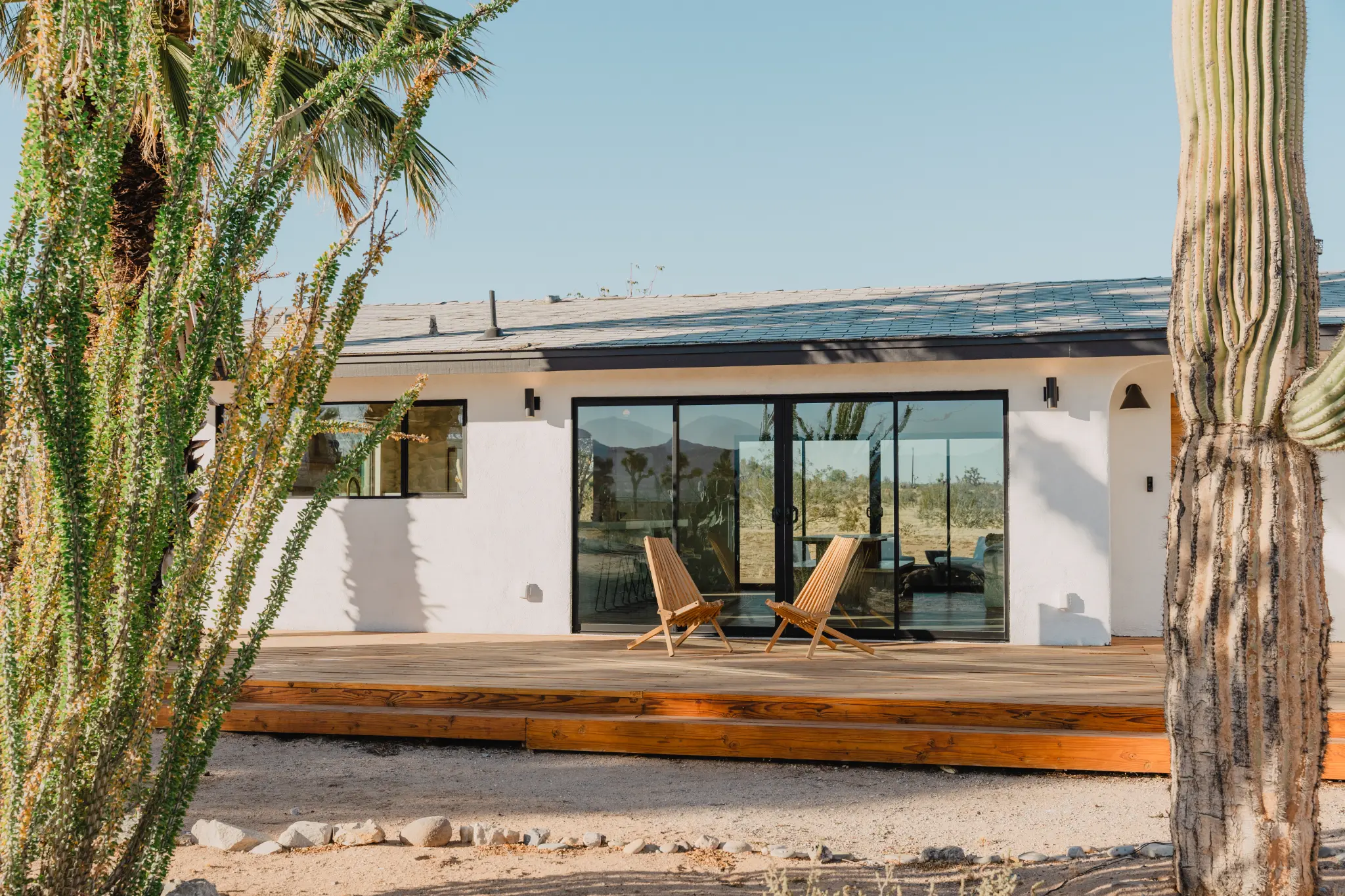 SaguaroHaus — wide exterior view with saguaro cactus and open sky