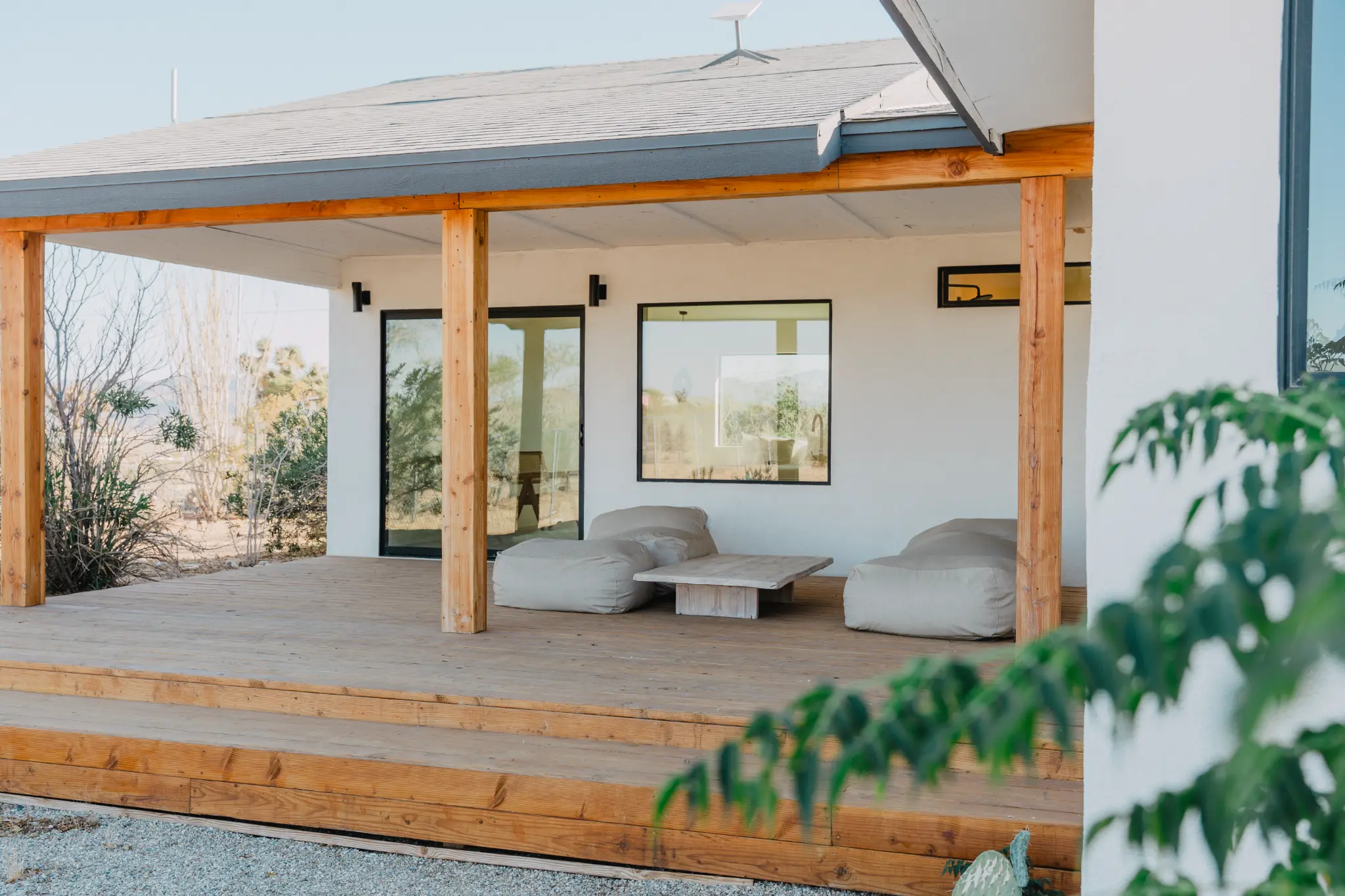 Teak deck and outdoor lounge at golden hour